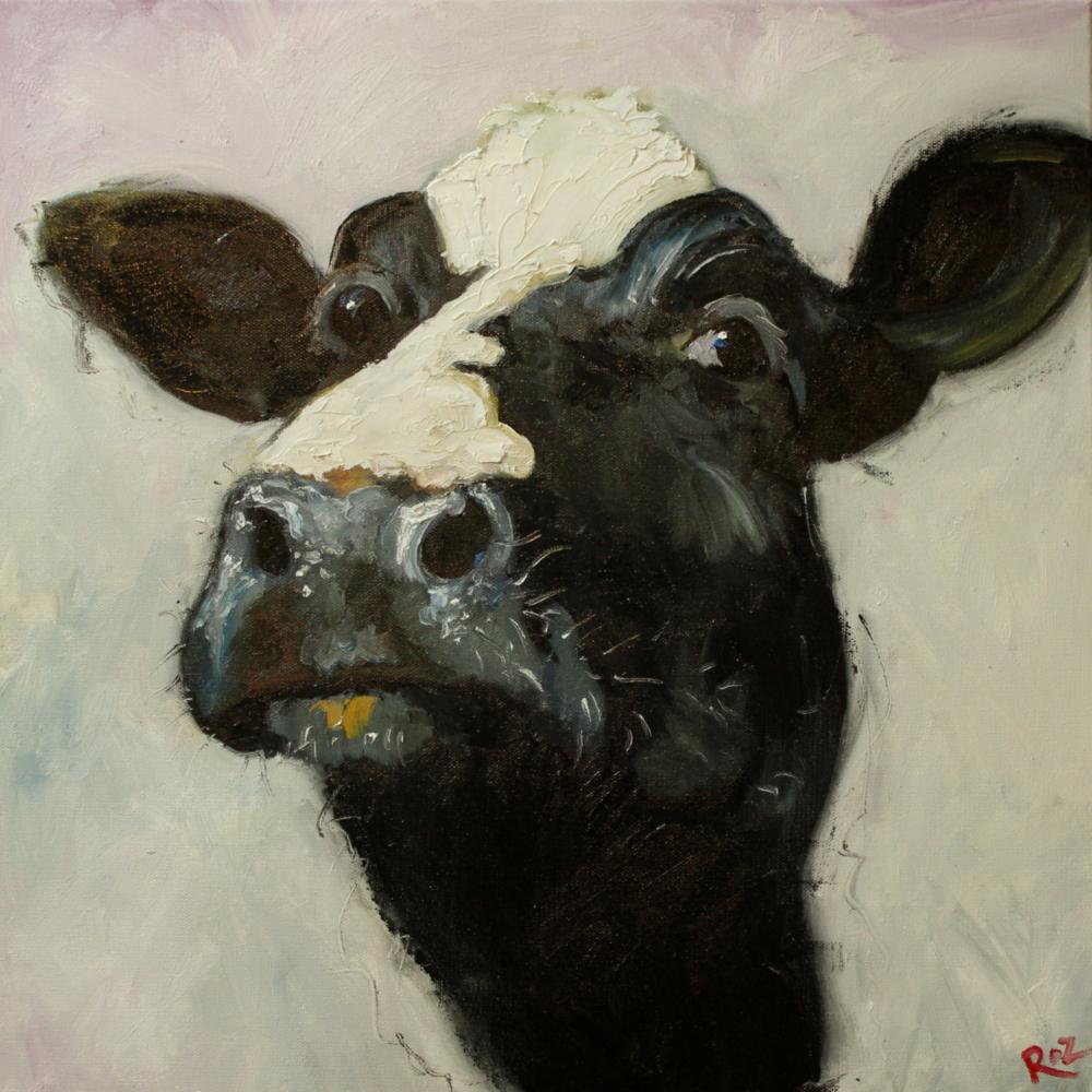 Cow Painting 509 18x18" Original Oil Painting By Roz
