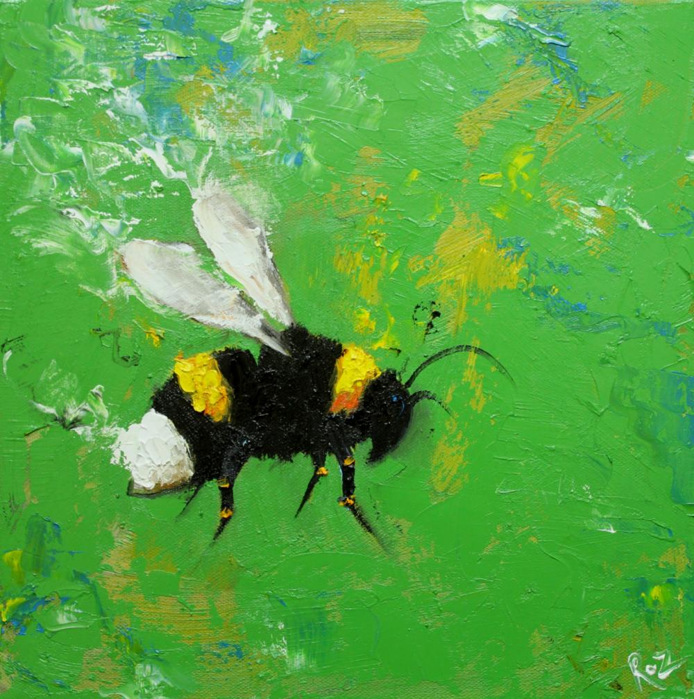 Bee Painting 247 12x12" Original Oil Painting By Roz
