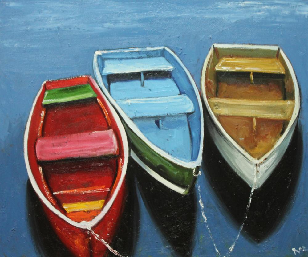 Boats 31 20x24" Rowboats Original Oil Painting By Roz