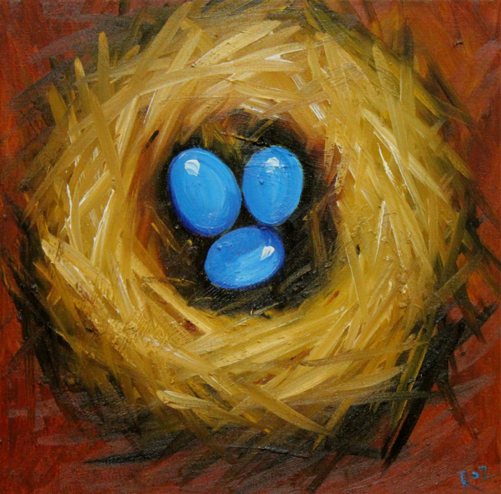 Nest 240 12x12" Original Oil Painting Nest With Eggs By Roz