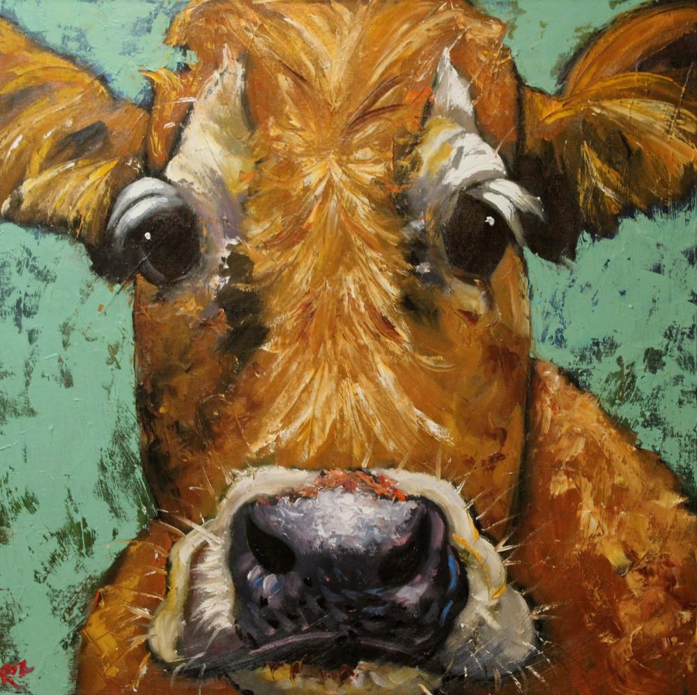Cow Painting #515 - 30x30" Original Oil Painting By Roz