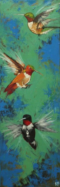 Birds #105 12x36" Hummingbirds Original Oil Painting By Roz