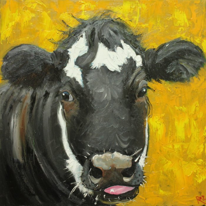 Cow 527 20x20" Original Oil Painting By Roz