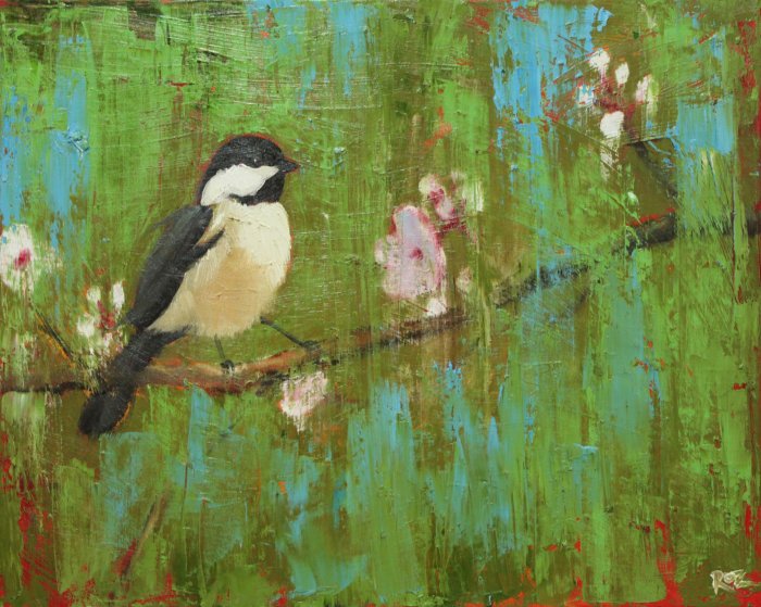 Bird 135 16x20" Original Chickadee Oil Painting By Roz