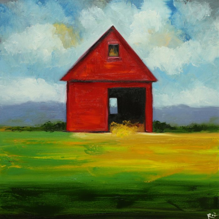Landscape #193 - 24x24" Original Oil Red Barn Painting By Roz