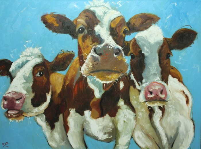 Cows #450 - 30x40" Original Oil Cow Portrait Painting By Roz