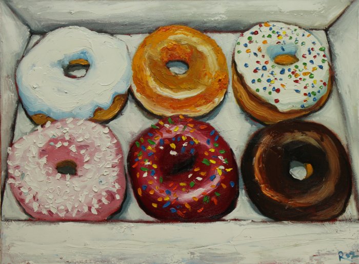 Donuts #10 - 18x24" Original Oil Still Life Donuts Painting By Roz